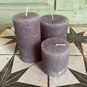 Rustic Pillar Candle Light Grey